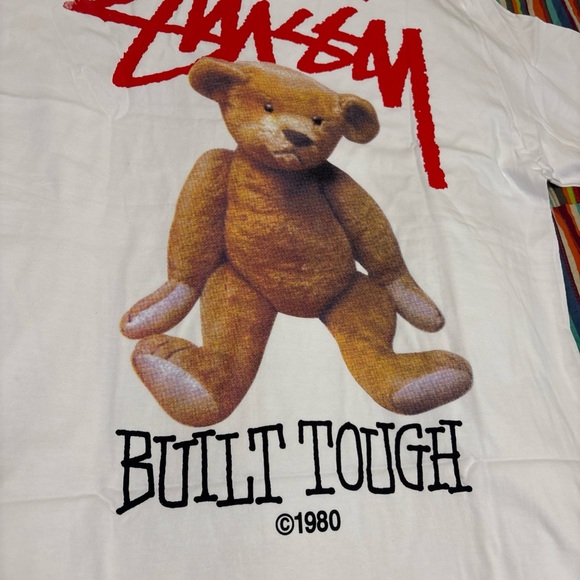 Sale Stussy White Tee built,tough graphic logo with bear on back brand new large - Picture 6 of 14